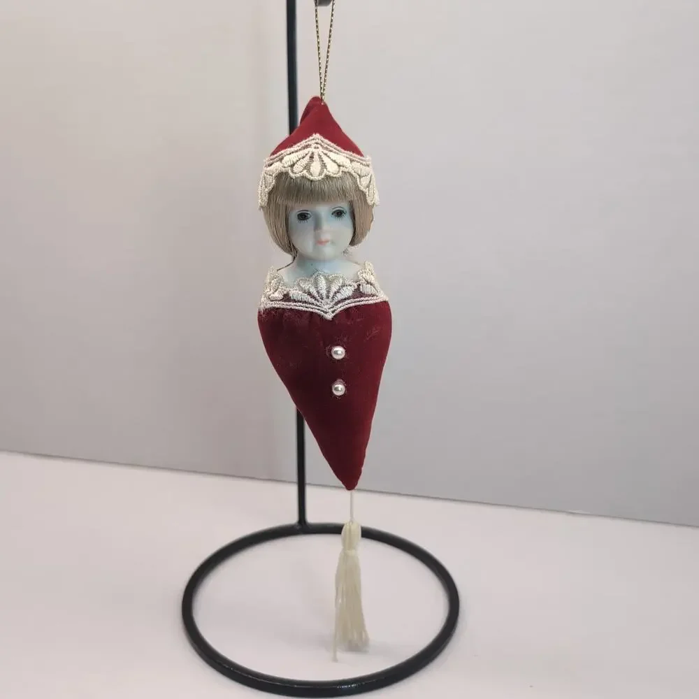 Kurt Adler Christmas Ornament Porcelain Face Victorian Red‎ Velvet Lace 1982